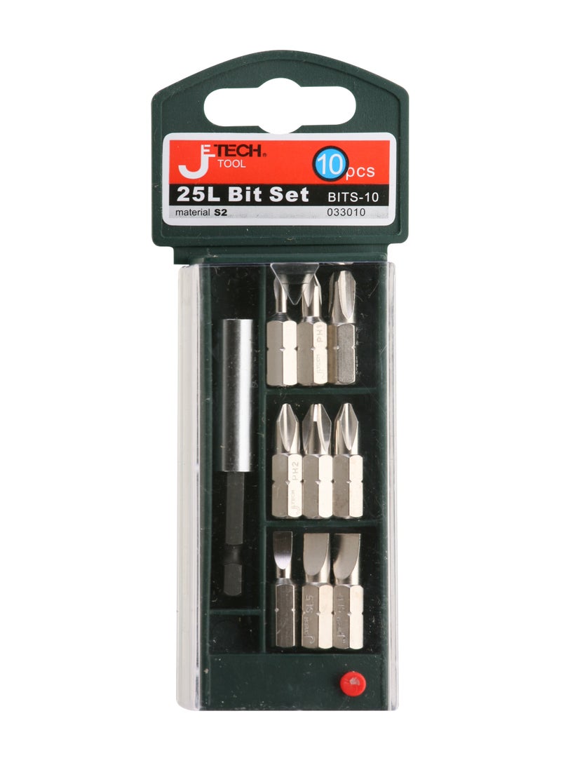 jetechtool Jetech 10-Piece Pack Screwdriver Bit Set, Slotted and Phillips Bit Set with Bit Holder, Material S2 Steel, Nickel Rust Resistant - BITS-10 - Image 1
